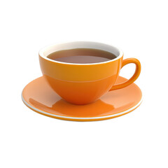 Obraz premium A vibrant orange cup filled with hot coffee, placed elegantly on a matching saucer, perfect for a cozy morning., isolated on a transparent background.