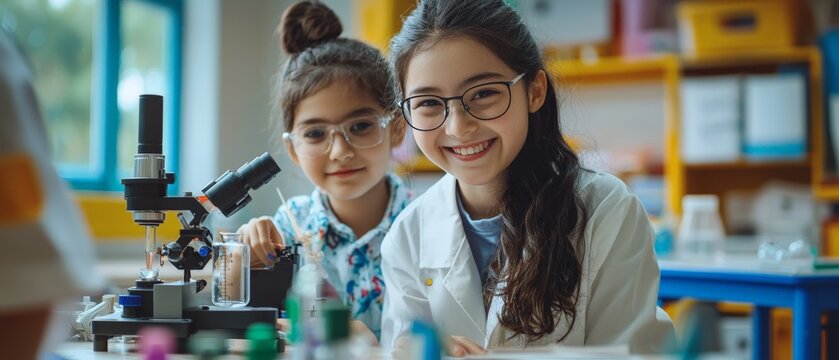 Two young girls are smiling