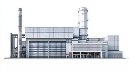 Modern industrial facility featuring sleek architecture and large windows, ideal for energy and manufacturing themes