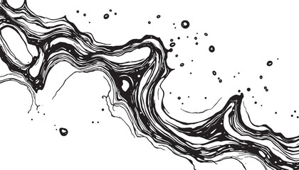 Black and white liquid texture. Watercolor hand drawn marbling illustration. Abstract vector background.