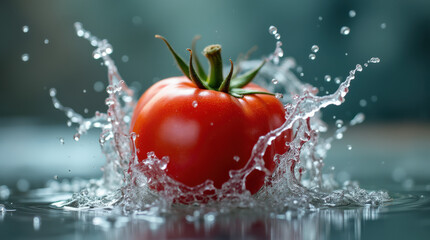 Fresh Tomato Splash in Water | High-Definition Studio Photography of Tomato Water Splash for Food and Nutrition Ads