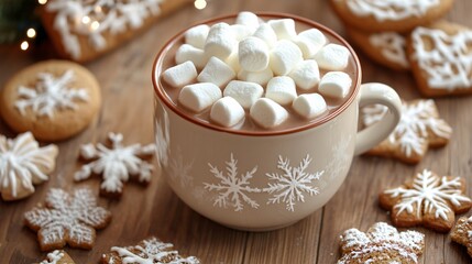 Fototapeta premium Warm Drink with Marshmallows and Holiday Cookies