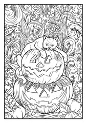 Line art halloween black and white for adults for fun and enjoy it