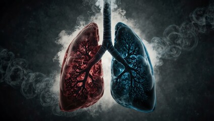 Conceptual image of human lungs intertwined with smoke.