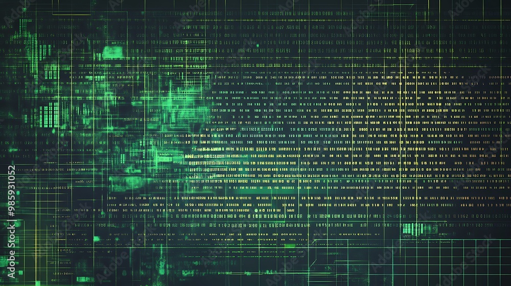 Poster Abstract Digital Grid with Green and Yellow Data