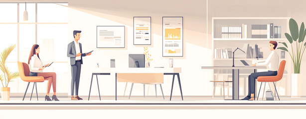 Modern Office Scene with Professionals in Discussion