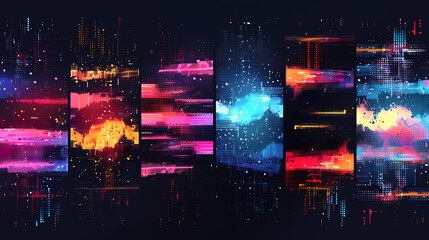Obraz premium Abstract digital art with vibrant colors and pixelated textures.