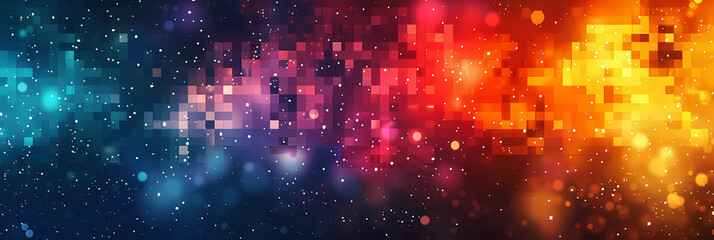 Obraz premium Abstract pixelated background with vibrant colors and a starry night sky effect.