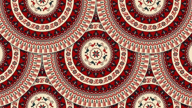 Polish traditional embroidery pattern, abstract 4k background loop in colors
