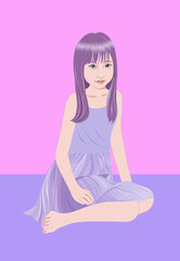 床に座り微笑む少女イラスト