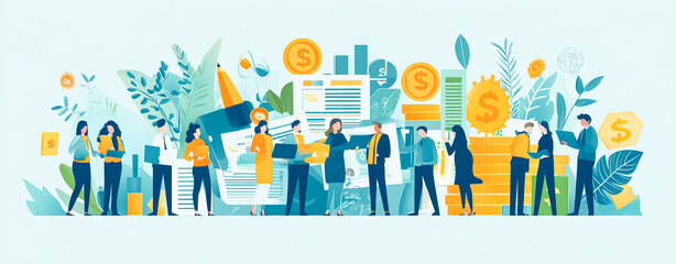 Business Team Collaboration and Financial Growth Concept