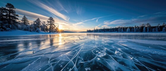 Frozen Lake at Sunset