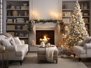 fireplace with christmas decorations
