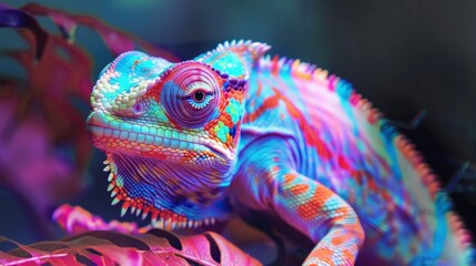 Obraz premium Vibrant Chameleon Reptile Showcasing Stunning Skin Texture and