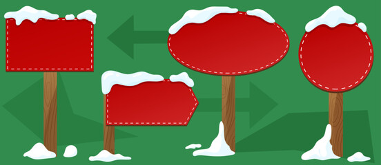 Set of Signs, red Christmas sign in snow. Design elements. Vector graphics. © Tetiana Kubara