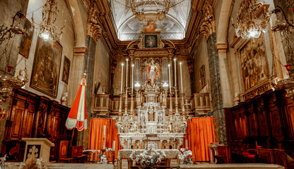 The central altar of the Basilca of Saint Michel Archange in The Old Town of Menton, France.