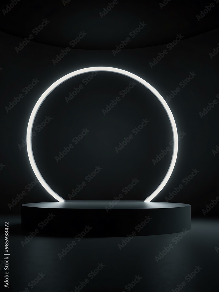 Poster dark stage with a glowing circle for product display.