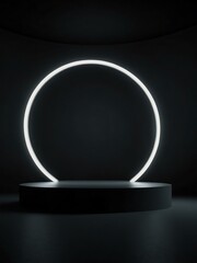Dark stage with a glowing circle for product display.