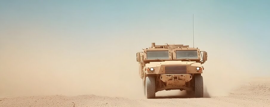 Advanced MRAP Vehicle - Ensuring Convoy Safety with Superior Blast Protection in Combat Zones and High-Risk Areas Ideal for Military and Defense Illustrations