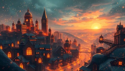 city castle at sunset