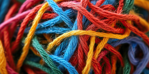 Tangled Threads of Deceit: A tangled ball of yarn, with several threads frayed and broken.