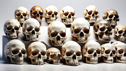 A skull creatively rendered in diverse styles on a clean white backdrop, offering unique variations