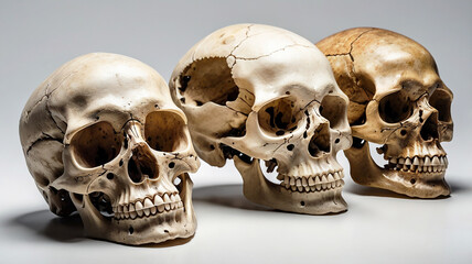 Obraz premium A skull creatively rendered in diverse styles on a clean white backdrop, offering unique variations