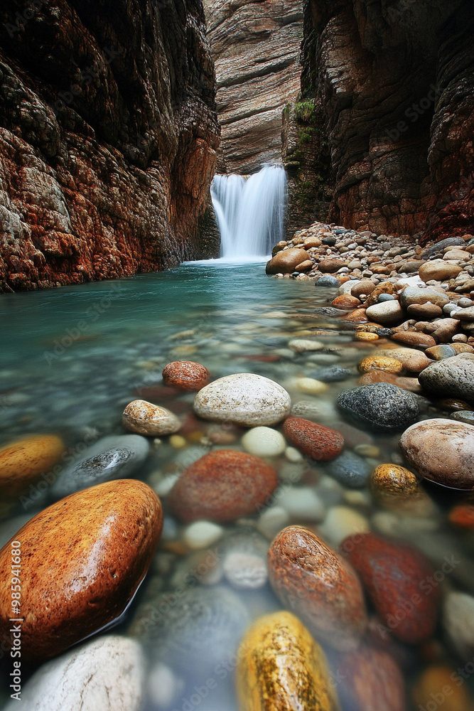 Canvas Prints river with colorful stones generative ai