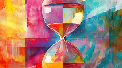 Abstract Painting of a Glass Hourglass with Vibrant Colors