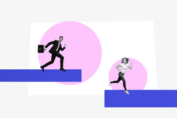 Composite photo collage of happy girl guy business people development success colleagues partners...