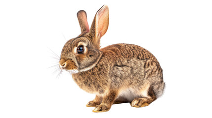 Obraz premium A cute, fluffy rabbit in shades of brown and gray, isolated against a white background, showcasing its adorable features and pet-like qualities
