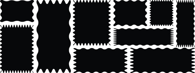 Zig zag rectangle shape collection. Jagged rectangle. Isolated elements for design of text box, badge, banner.