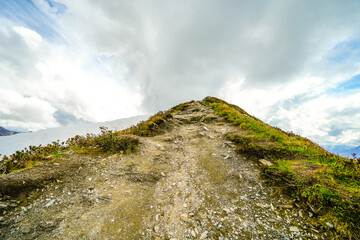 Landscape at the Wiedersberger Horn in the Alpbachtal. View of nature and the mountains and the Zillertal Alps near Alpbach in Austria.
