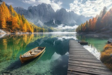 Obraz premium Serene Autumnal Landscape with Mountain Reflections