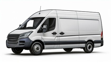 mock-up white delivery van, cargo van delivery truck vehicle template mockup isolated on white background, vintage, png