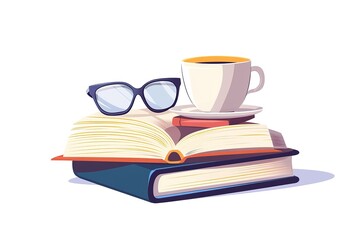 Naklejka premium Open book and glasses on a stack of books isolated on white background.