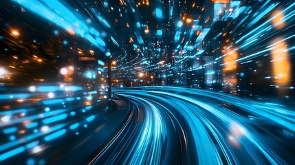 Fototapeta premium Abstract Cityscape with Blurred Lights and Speed Lines