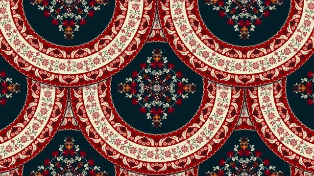 Polish traditional embroidery pattern, abstract 4k background loop in colors