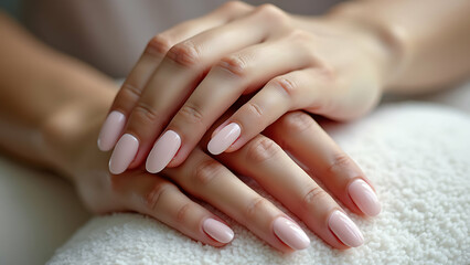 Fototapeta premium Closeup french manicure in a beauty salon. Woman hand care. Beauty woman nails