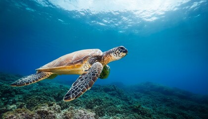 Obraz premium 바닷속 헤엄치는 거북이, 생성형AI