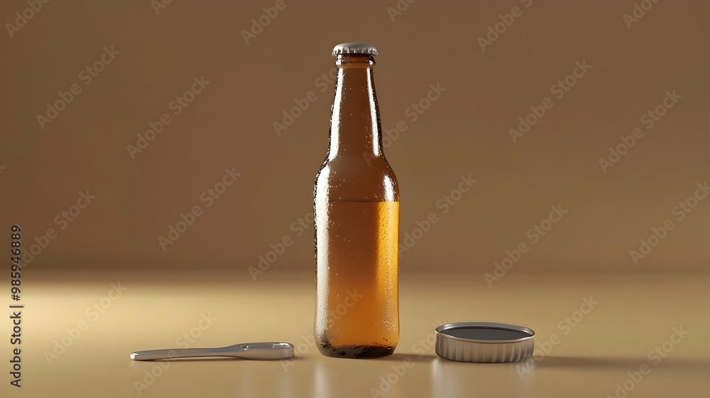 Aufkleber a captivating 3d rendered beer bottle with a metallic cap opener in flat design this image showcases