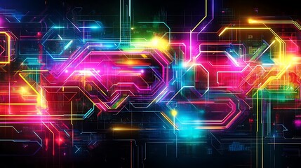 Obraz premium Abstract Futuristic Digital Circuitry with Vibrant Neon Lines