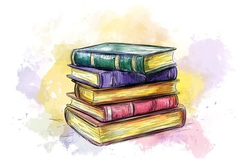 Stack of books watercolour, isolated on white background. Vector illustration