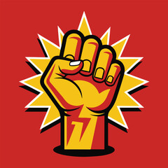 A Defiant Hands raising a flat cartoon illustration