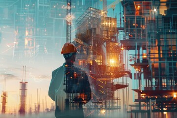 Modern construction project with graphic design  engineers  and technology.