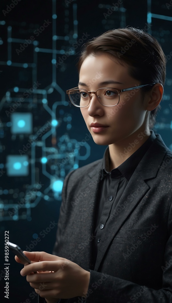 Poster engaging conversation with advanced ai technology in a digital landscape.