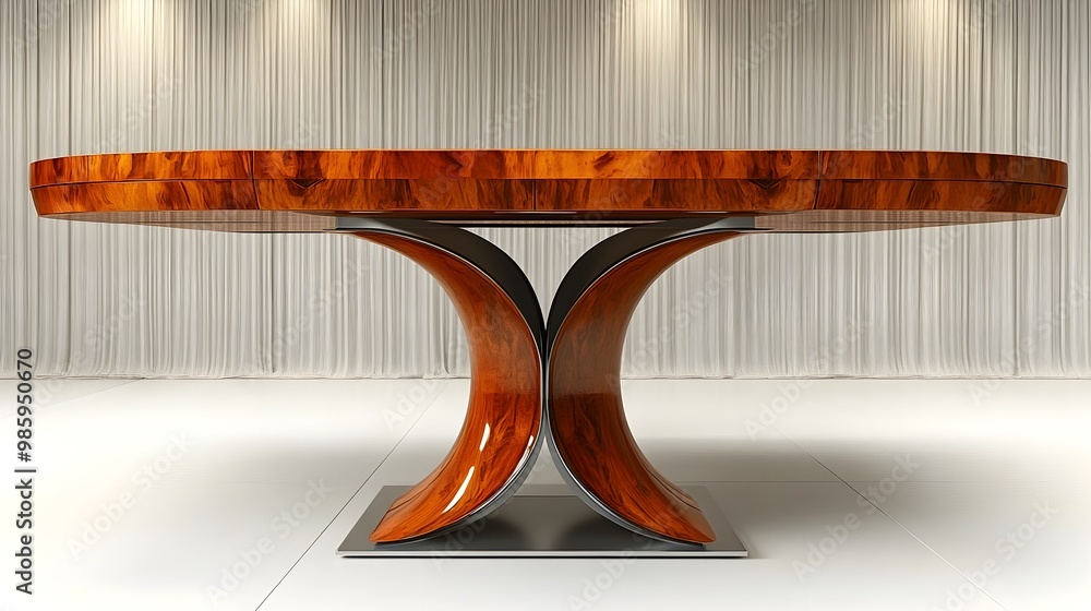 Aufkleber a modern and minimalist 3d rendered image of a wooden and metal dining table with a clean and simple