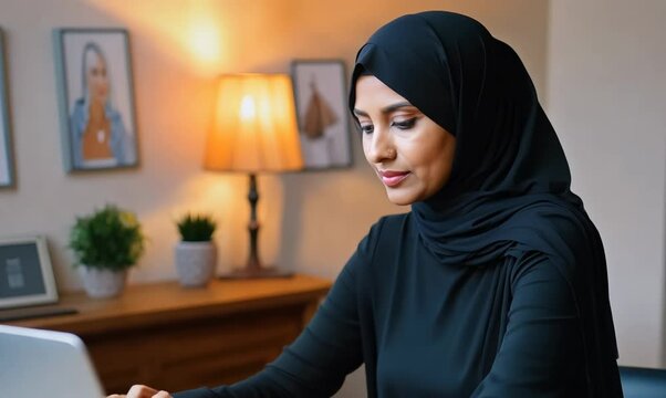 Iranian Woman Completing Job Application Online
