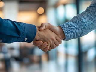 Businessman shaking hands with a colleague in a simple office setting.


