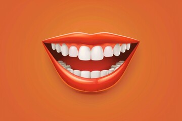Naklejka premium A smiling mouth with bright white teeth against a vibrant orange background